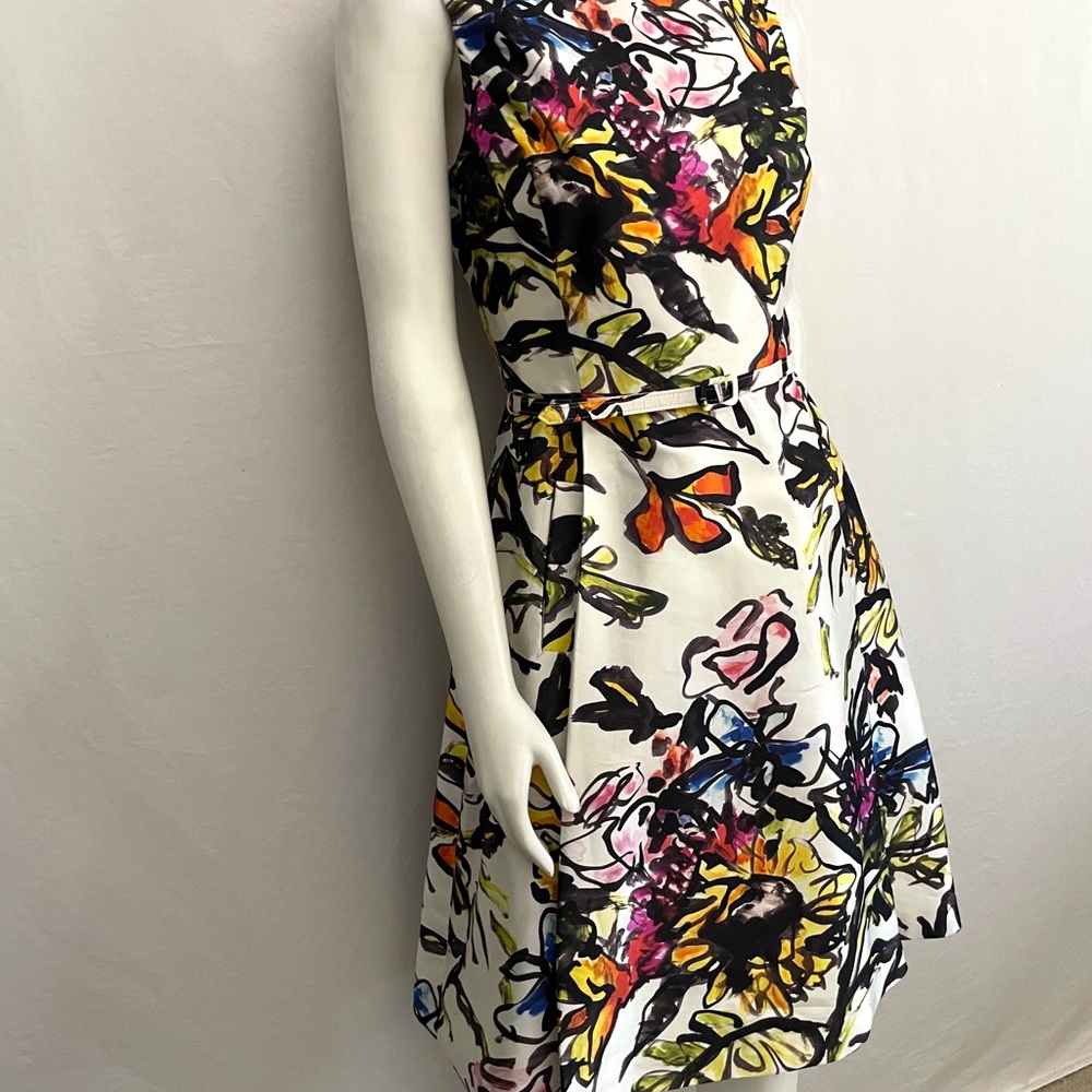 Oscar de la Renta White Midi Dress with Multicolor Floral Print - Picture 2 of 12